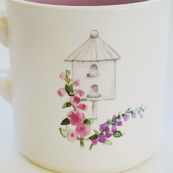 Vintage Pfaltzgraff Cape May Mug & Saucer, 2 Sets, Floral Bird House c1990s USA - Picture 5 of 11